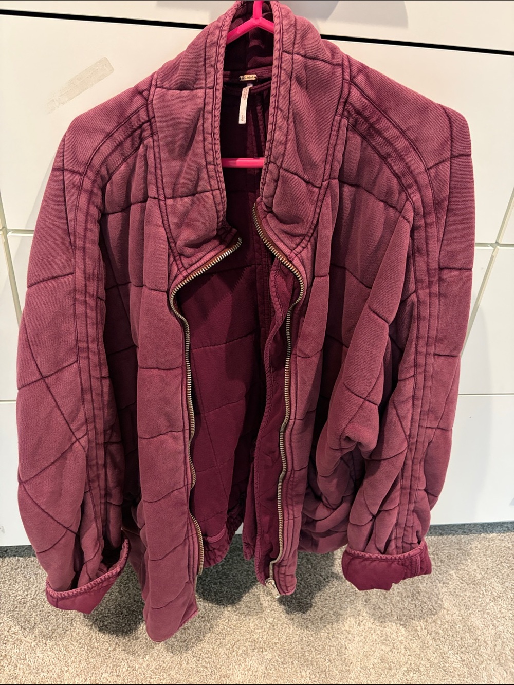 Free People Quilted Burgundy Utility Jacket